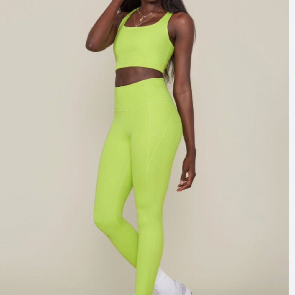Girlfriend Collective float leggings lime brick paloma bra set